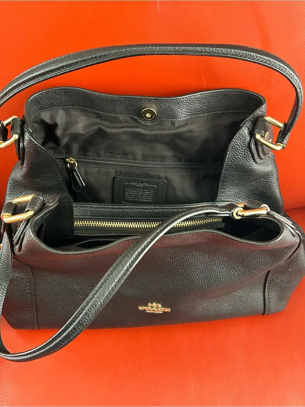Coach Edie 57125 black pebble leather shoulder bag with gold hardware. Like new! - Picture 7 of 15